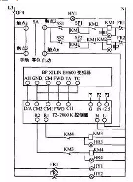 實(shí)際運(yùn)行的控制器與變頻器接線圖